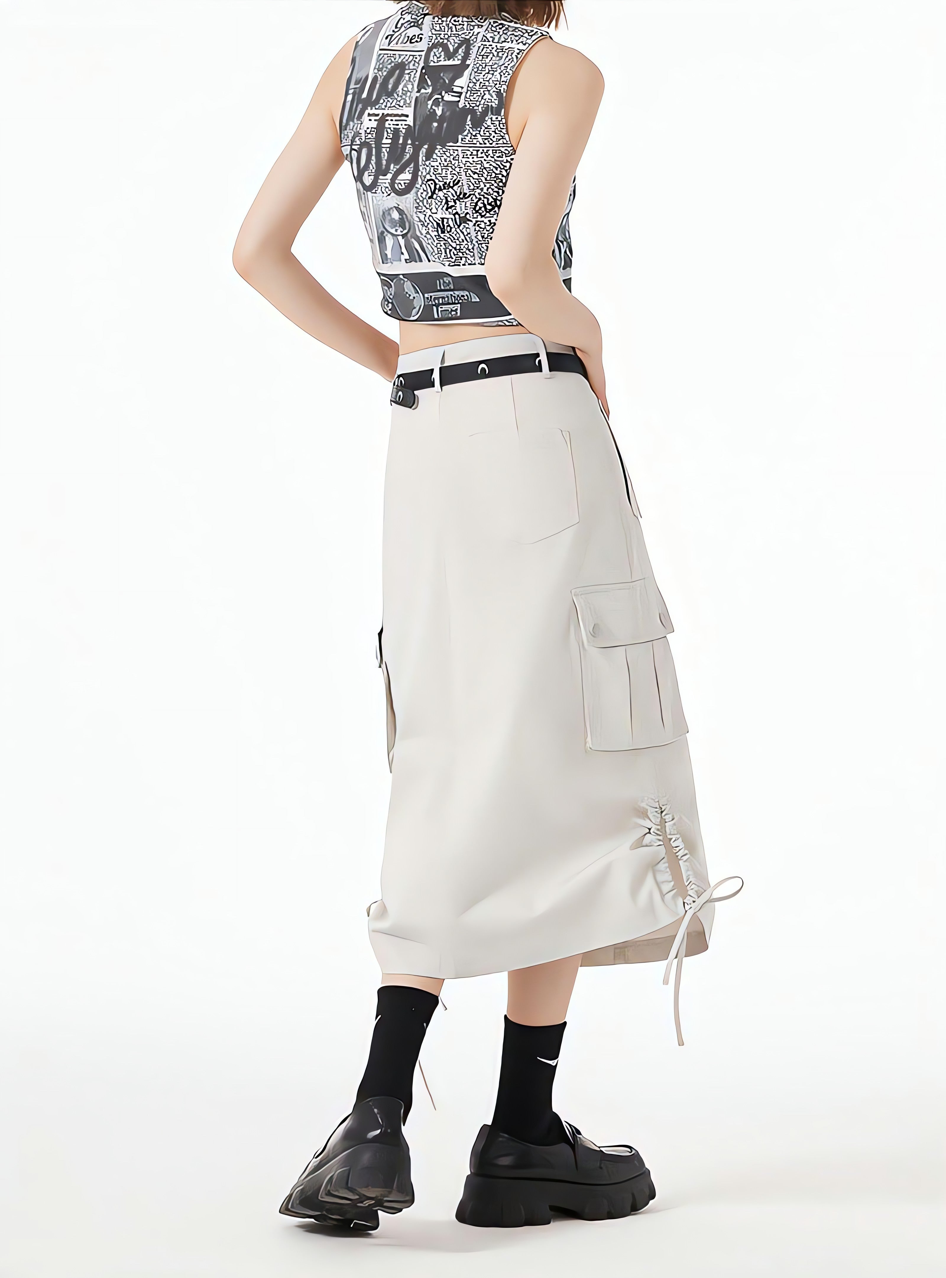Slit & String Detailed Cargo Midi Skirt - KAYSMAR