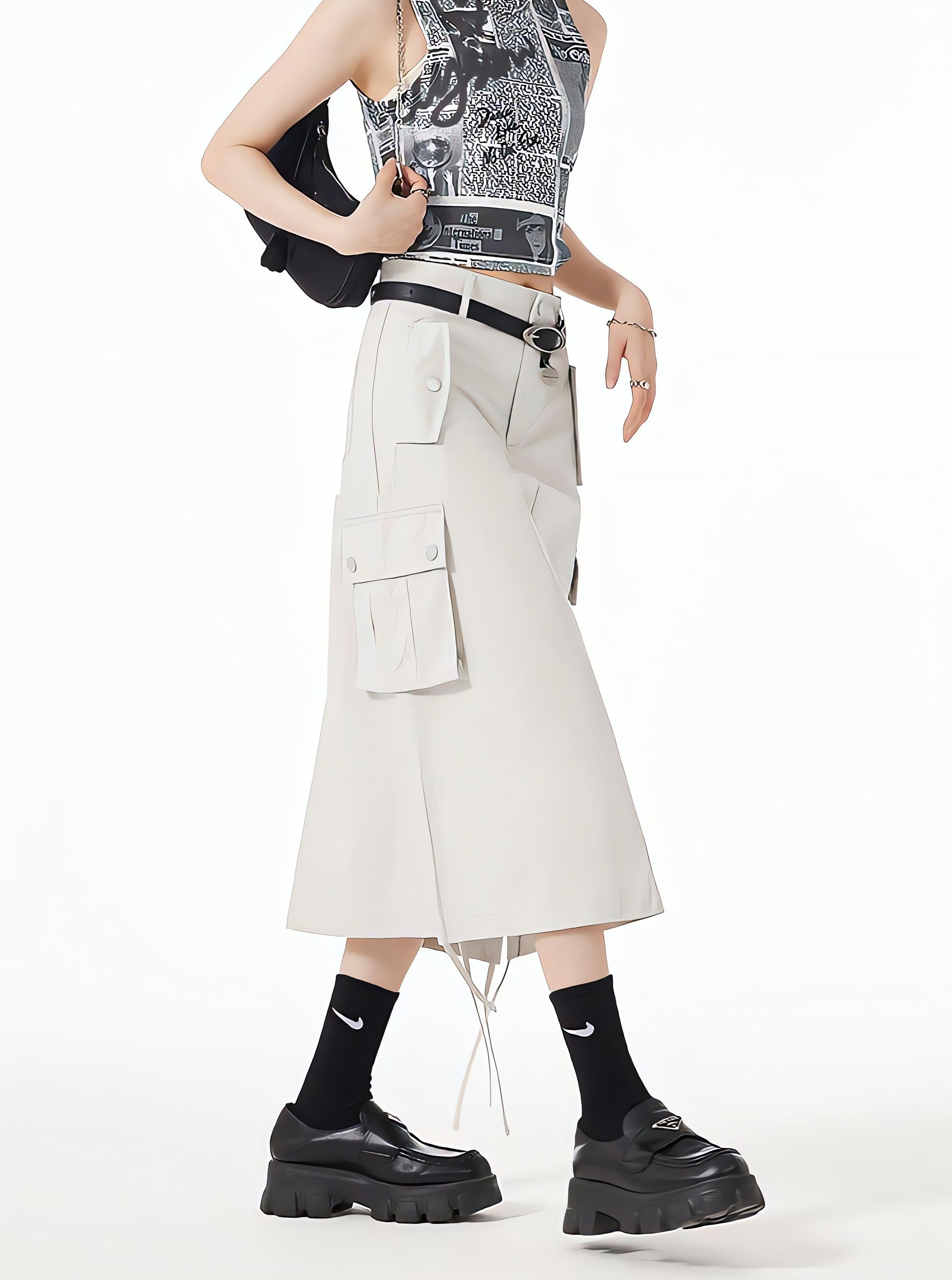 Slit & String Detailed Cargo Midi Skirt - KAYSMAR