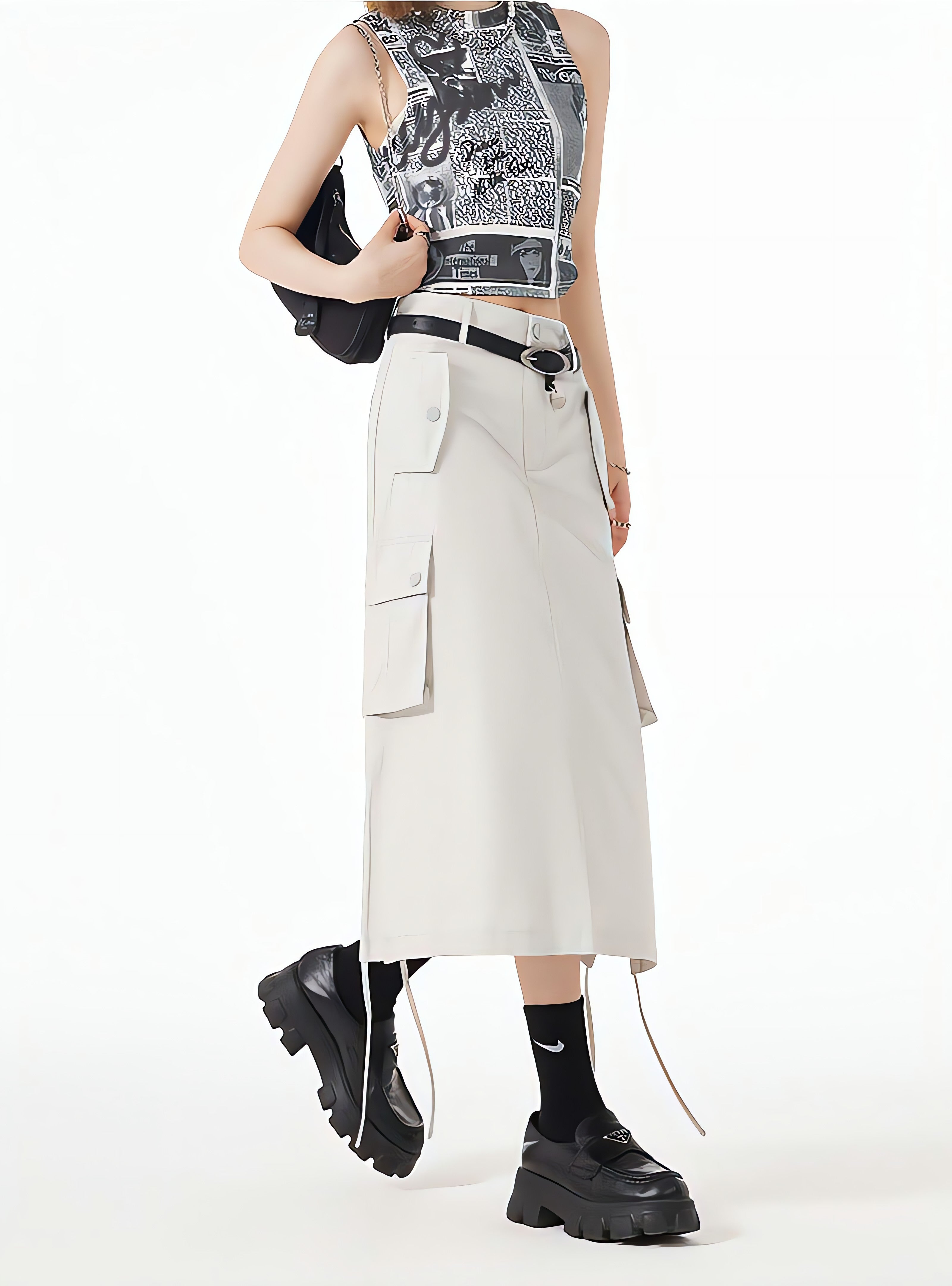 Slit & String Detailed Cargo Midi Skirt - KAYSMAR