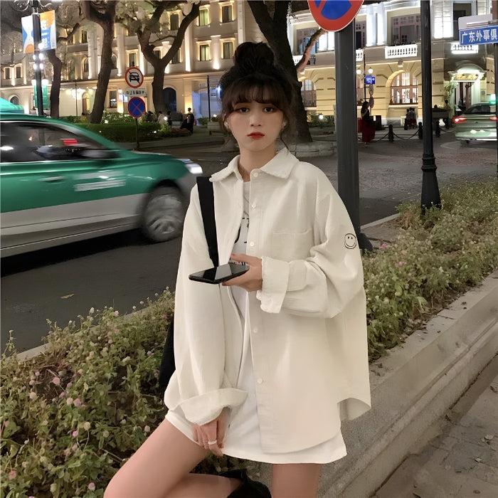 Smiley Embroidered Corduroy Shirt - KAYSMAR