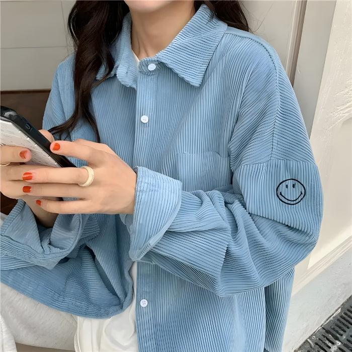 Smiley Embroidered Corduroy Shirt - KAYSMAR