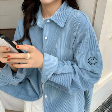 Smiley Embroidered Corduroy Shirt - KAYSMAR