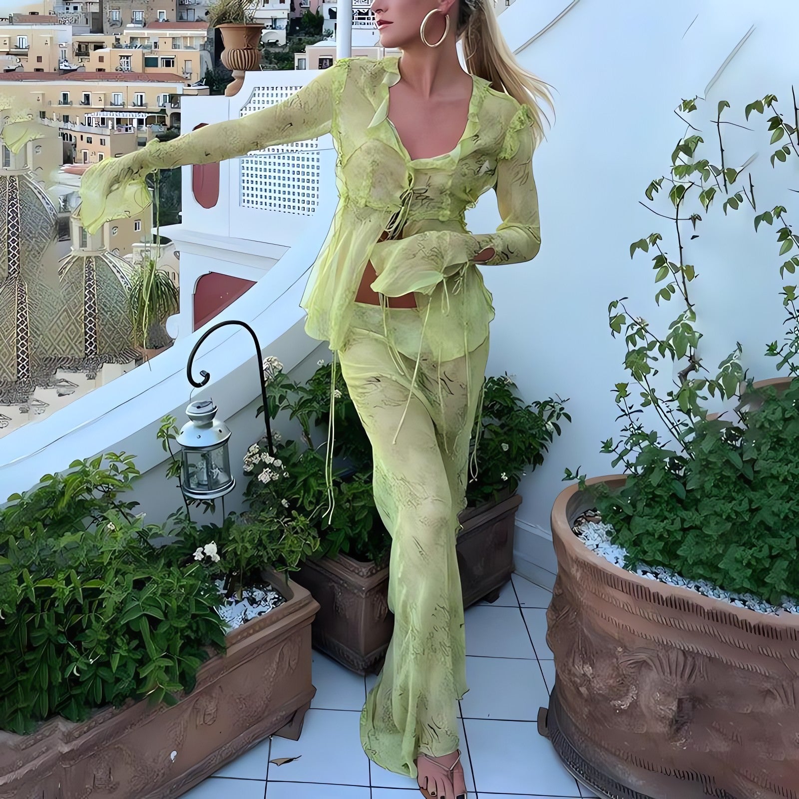 Snakeskin Blouse & Maxi Skirt Two Piece Set - KAYSMAR