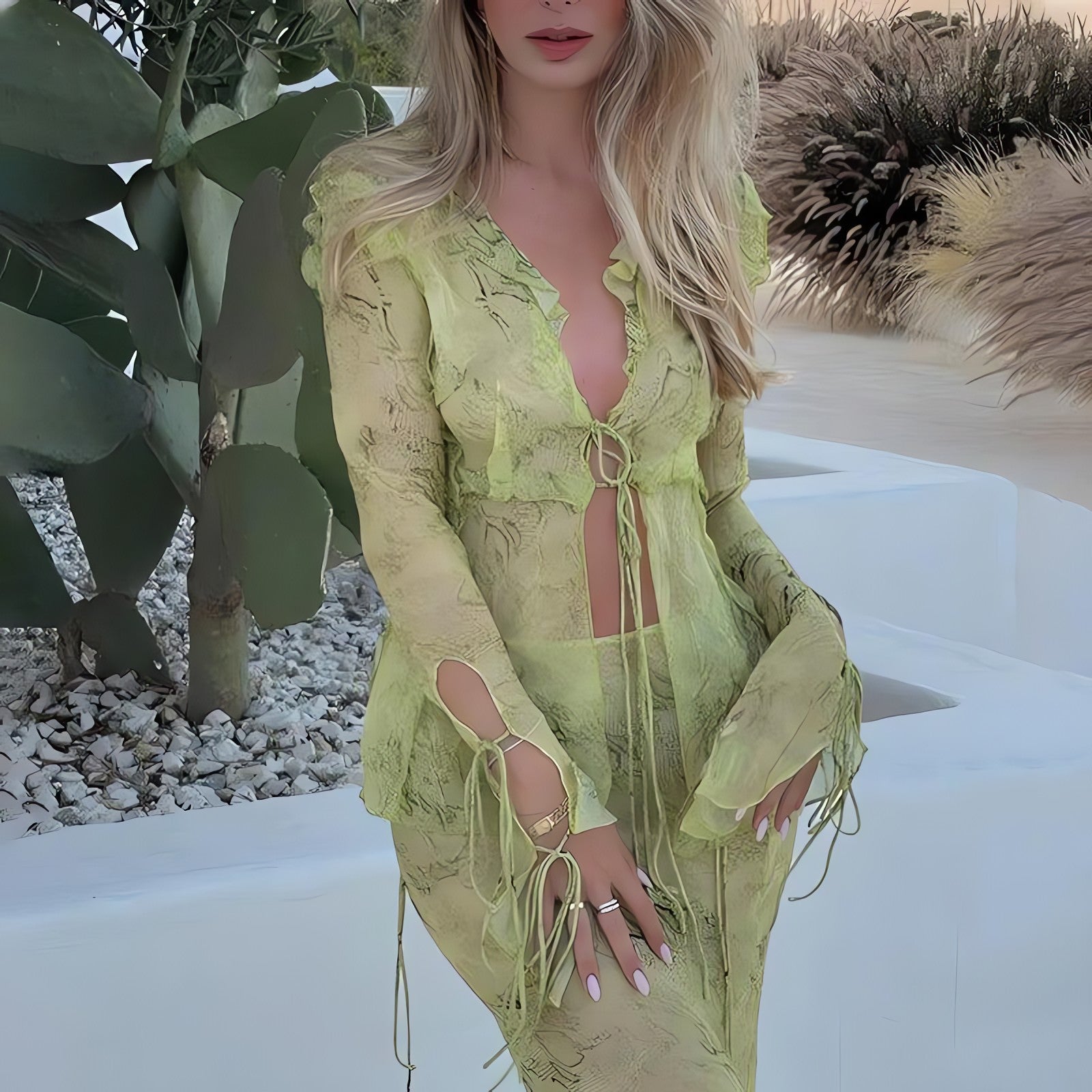 Snakeskin Blouse & Maxi Skirt Two Piece Set - KAYSMAR