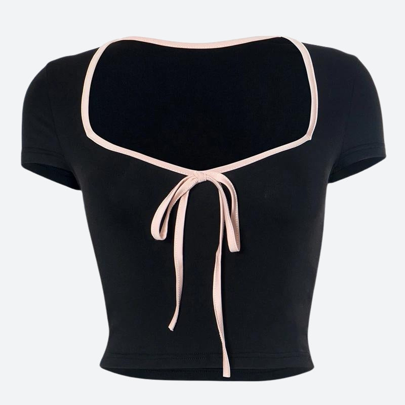 Soft Girl Bow Sweetheart Neckline Top - KAYSMAR