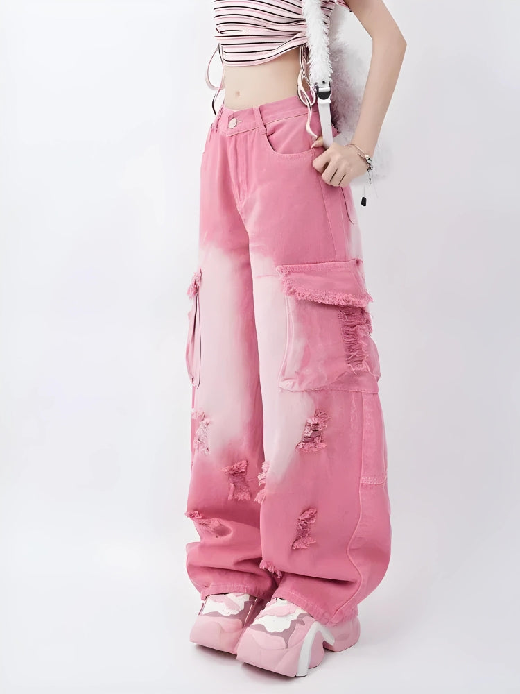 Soft Girl Distressed Cargo Jeans - KAYSMAR