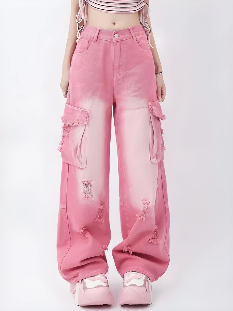 Soft Girl Distressed Cargo Jeans - KAYSMAR