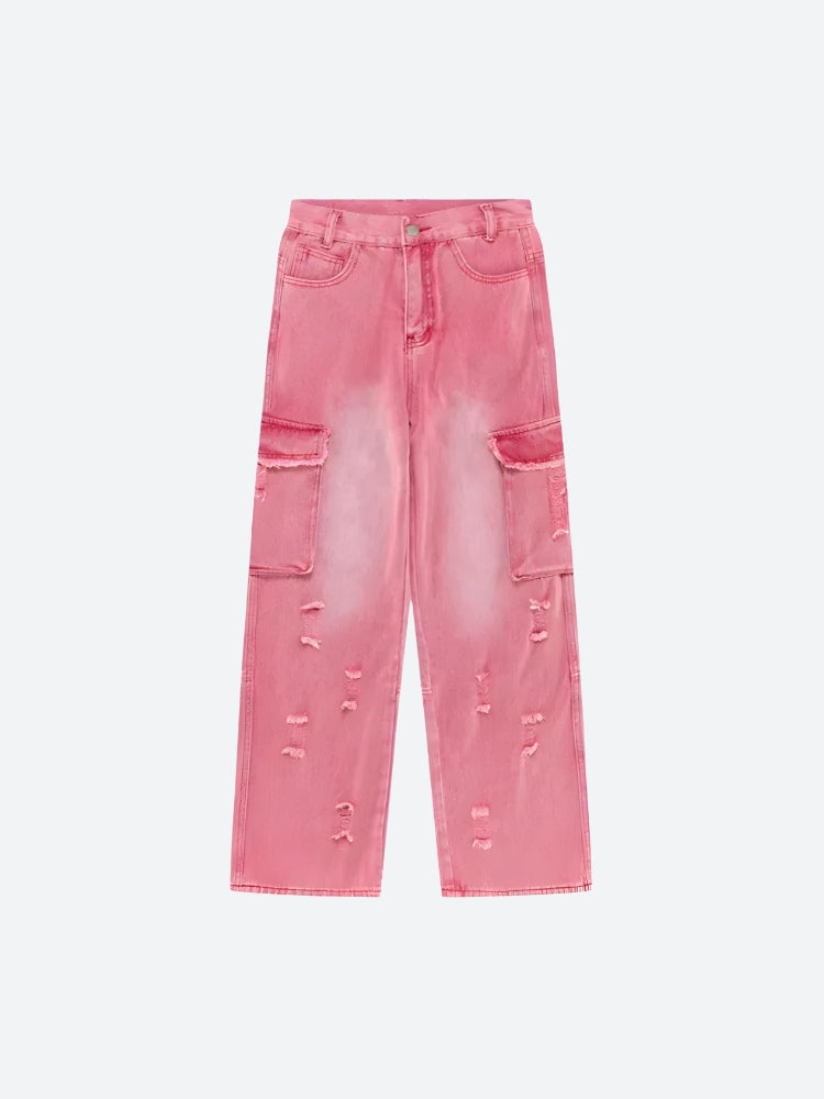 Soft Girl Distressed Cargo Jeans - KAYSMAR