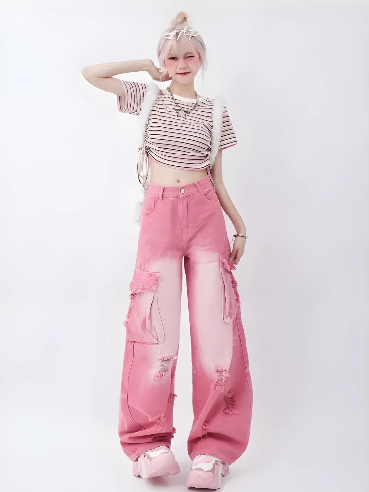Soft Girl Distressed Cargo Jeans - KAYSMAR