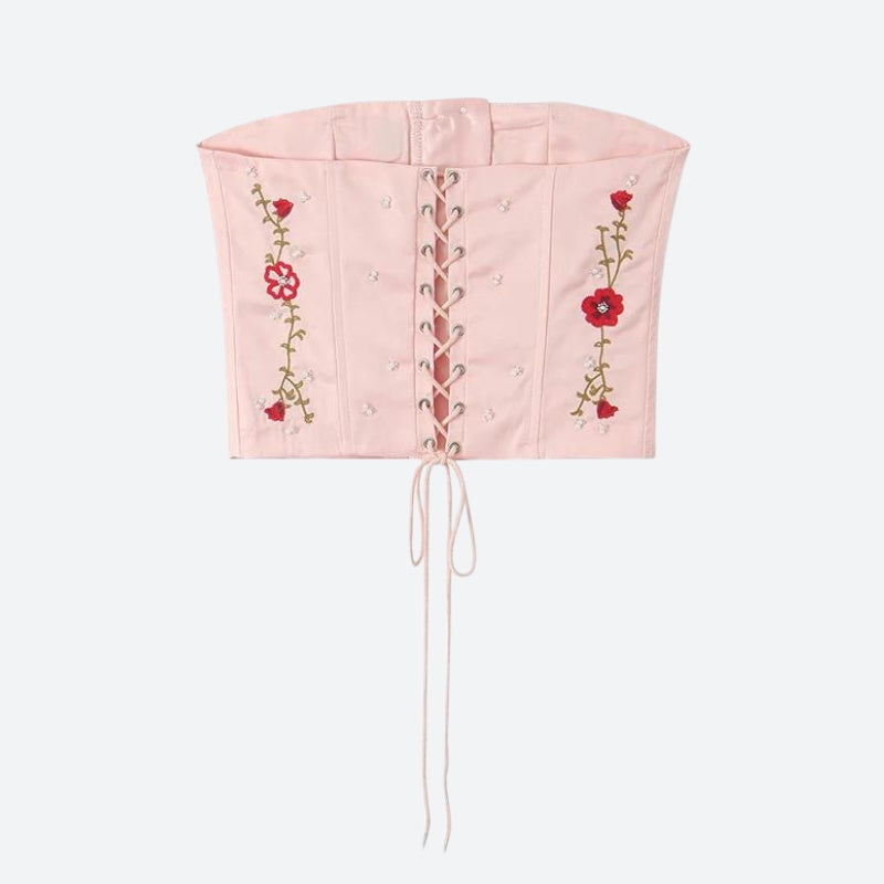 Soft Girl Embroidered Beaded Corset Top - KAYSMAR