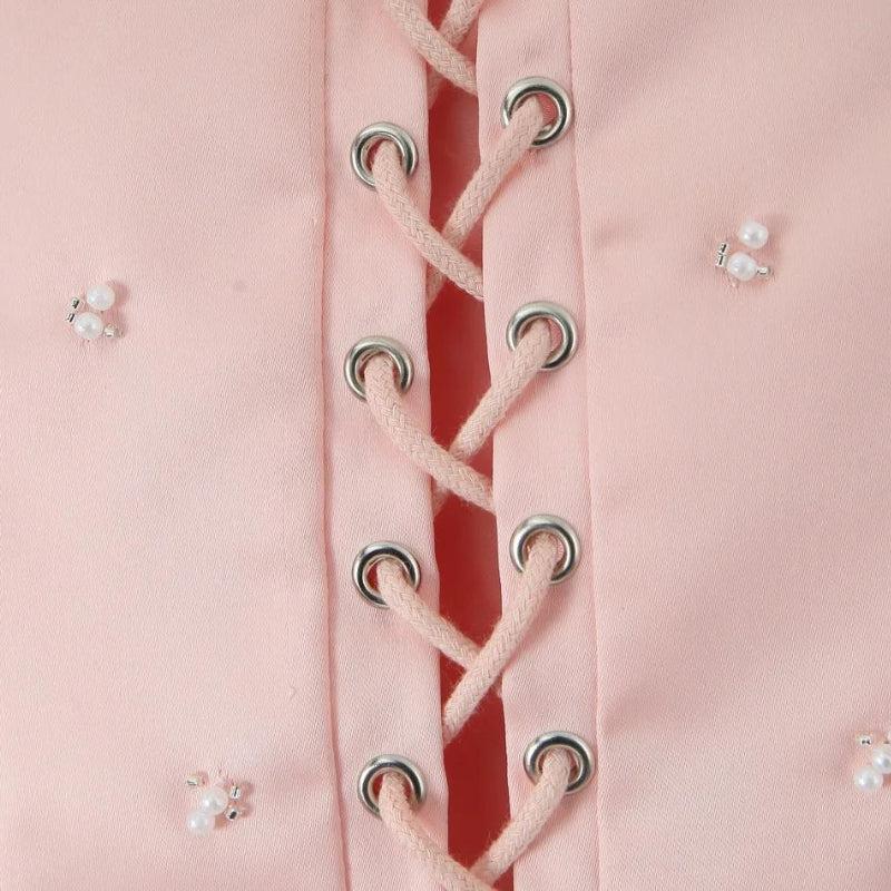 Soft Girl Embroidered Beaded Corset Top - KAYSMAR