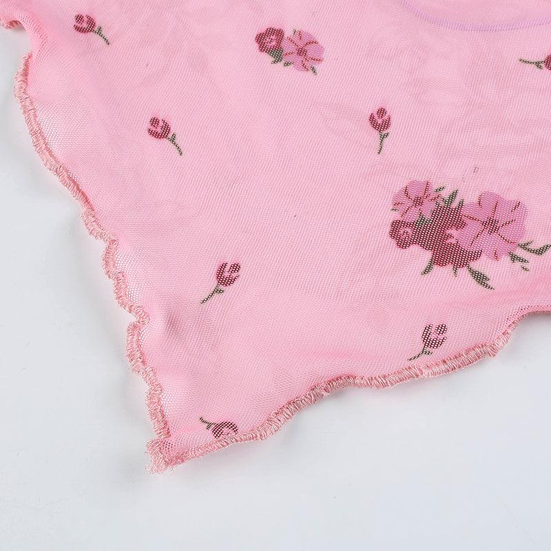 Soft Girl Floral Asymmetric Crop Top - KAYSMAR