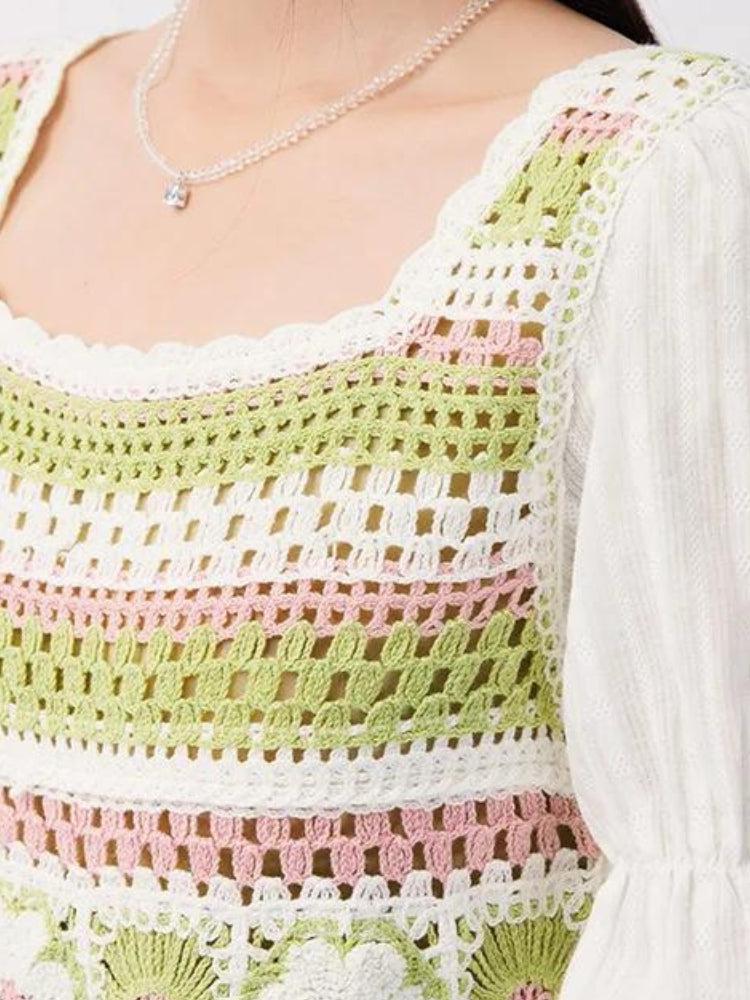 Soft Girl Floral Hollow Out Knitted Top - KAYSMAR