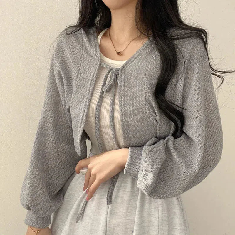 Soft Girl Lace Up Crop Cardigan - KAYSMAR