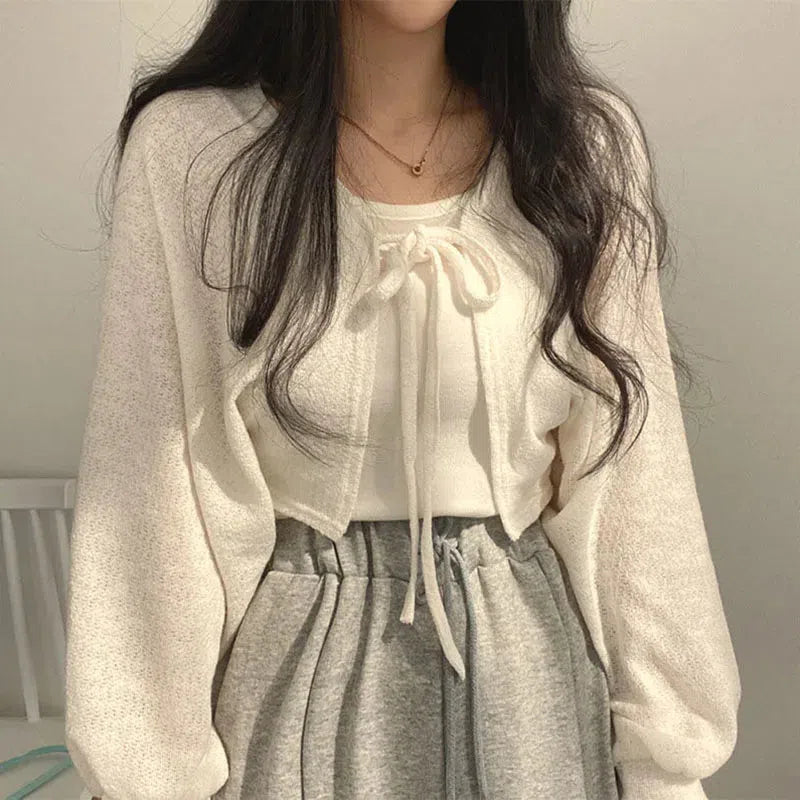 Soft Girl Lace Up Crop Cardigan - KAYSMAR