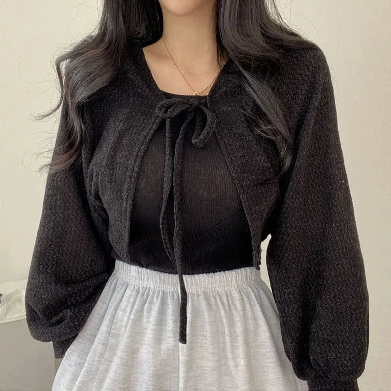 Soft Girl Lace Up Crop Cardigan - KAYSMAR