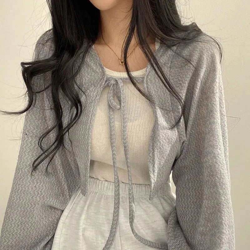 Soft Girl Lace Up Crop Cardigan - KAYSMAR