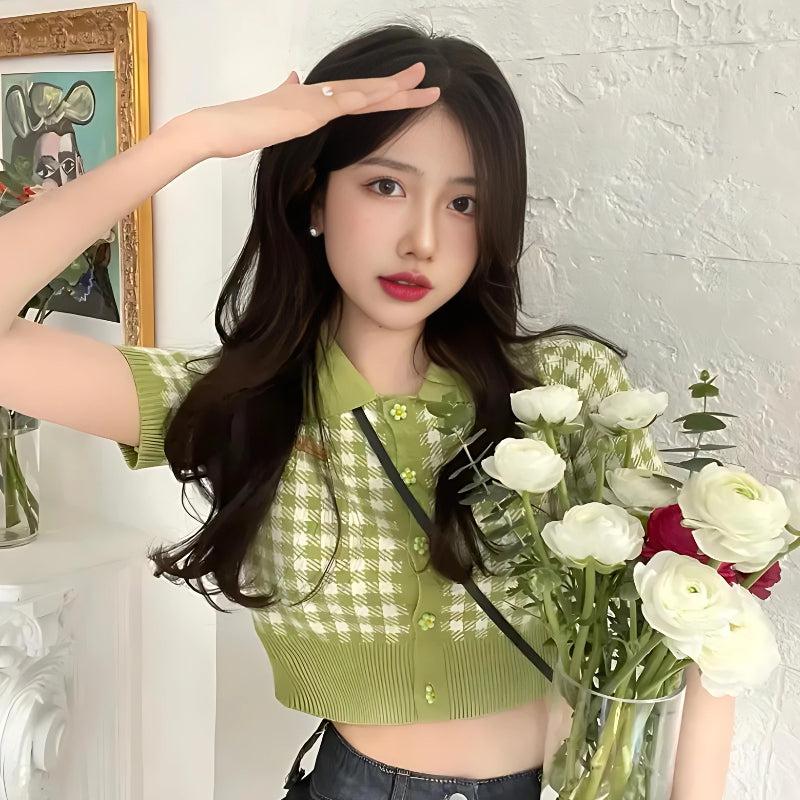 Soft Girl Plaid Crop Cardigan - KAYSMAR