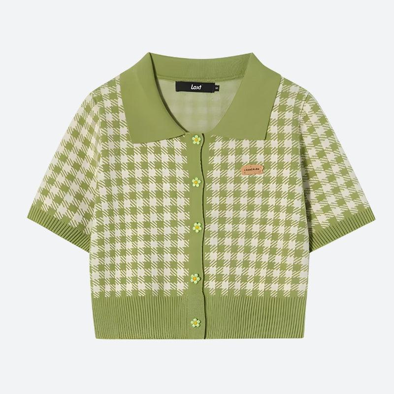 Soft Girl Plaid Crop Cardigan - KAYSMAR