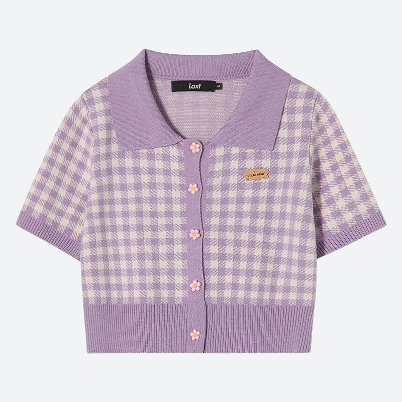 Soft Girl Plaid Crop Cardigan - KAYSMAR