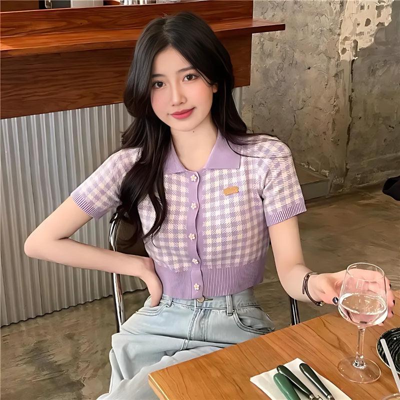 Soft Girl Plaid Crop Cardigan - KAYSMAR