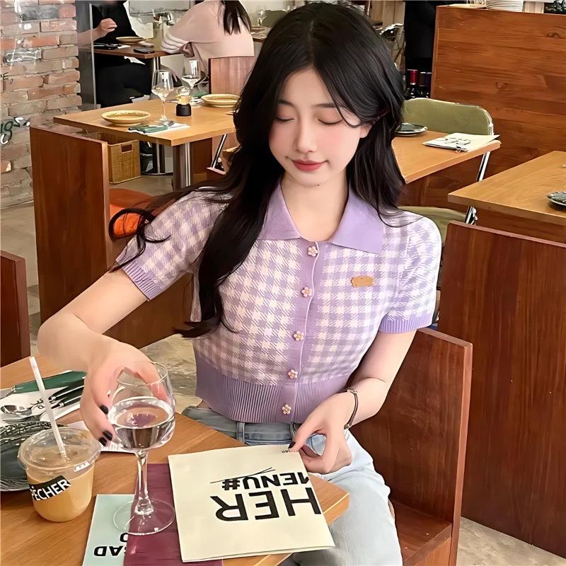 Soft Girl Plaid Crop Cardigan - KAYSMAR