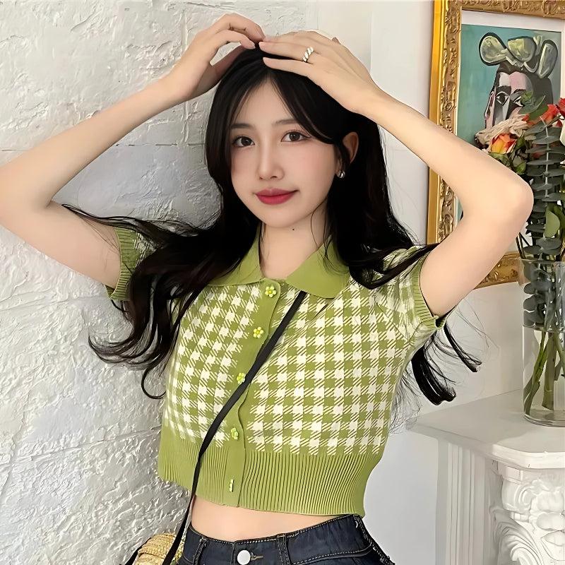 Soft Girl Plaid Crop Cardigan - KAYSMAR