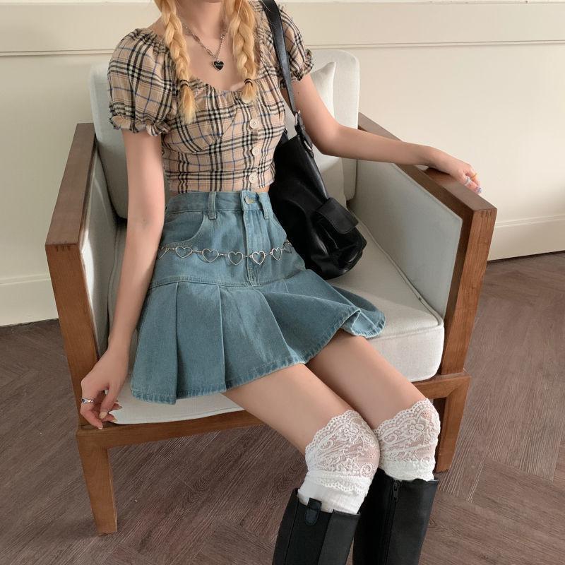 Soft Girl Pleated Denim Mini Skirt - KAYSMAR