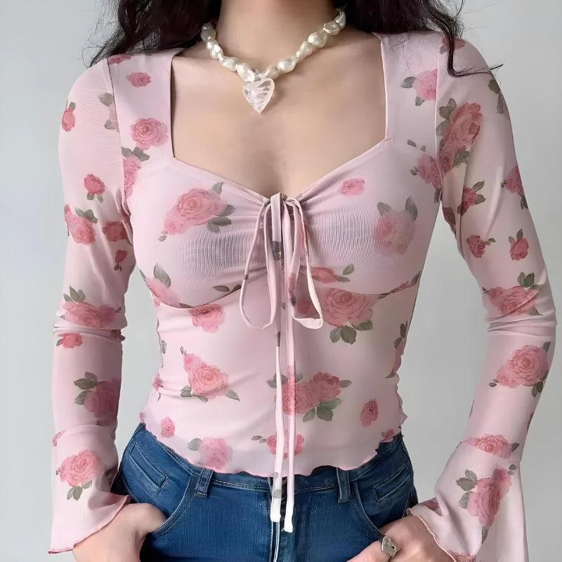 Soft Girl Rose Garden Mesh Top - KAYSMAR