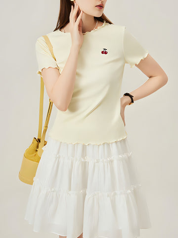 Soft Girl Cherry Lettuce Edge Tee - KAYSMAR