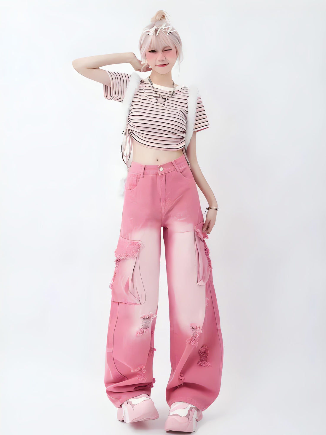 Soft Girl Distressed Cargo Jeans - KAYSMAR