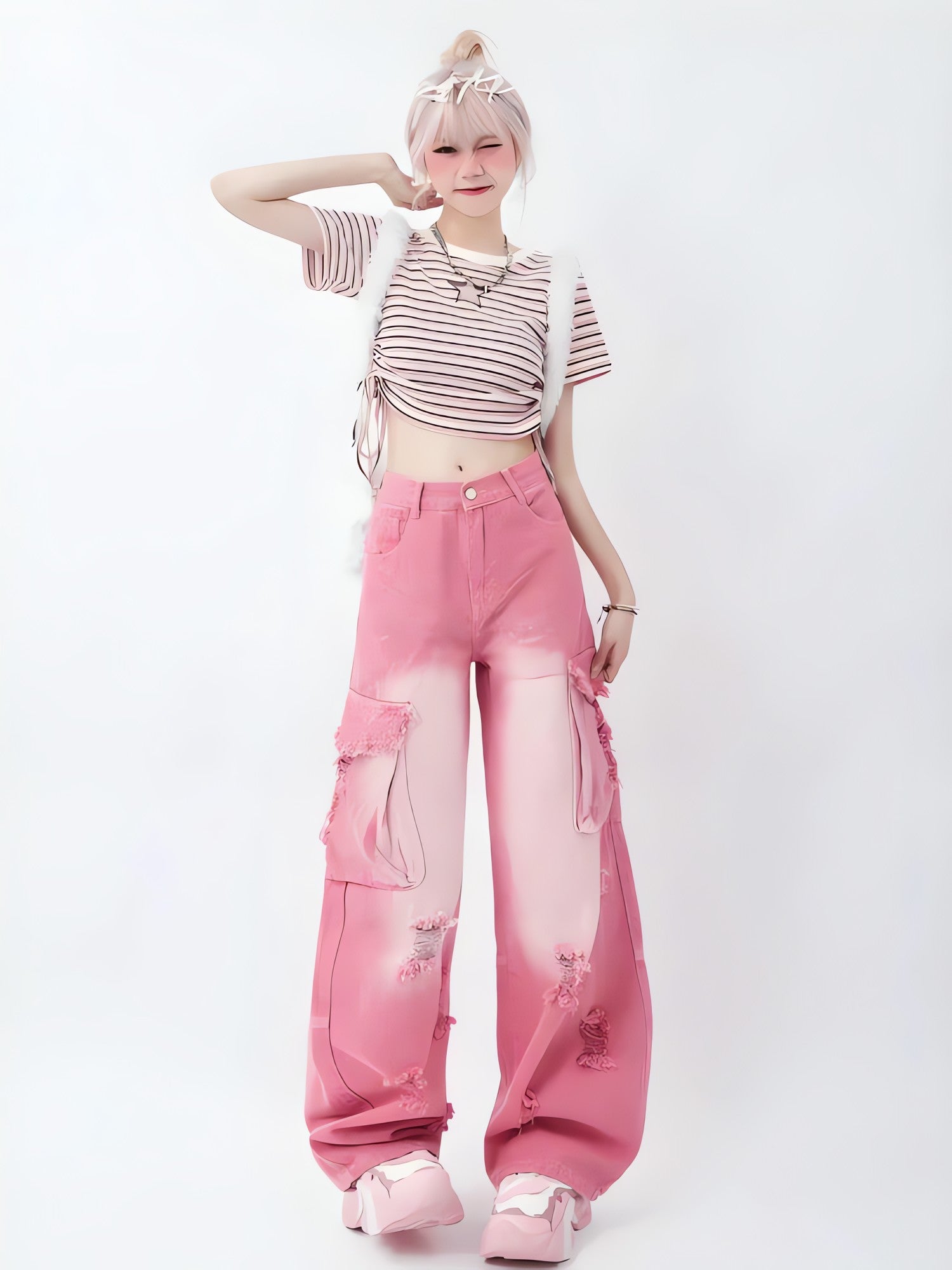 Soft Girl Distressed Cargo Jeans - KAYSMAR