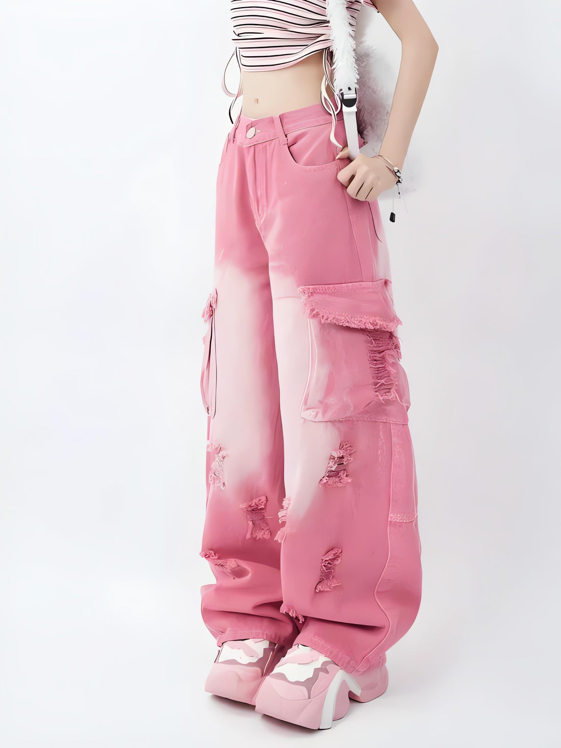 Soft Girl Distressed Cargo Jeans - KAYSMAR