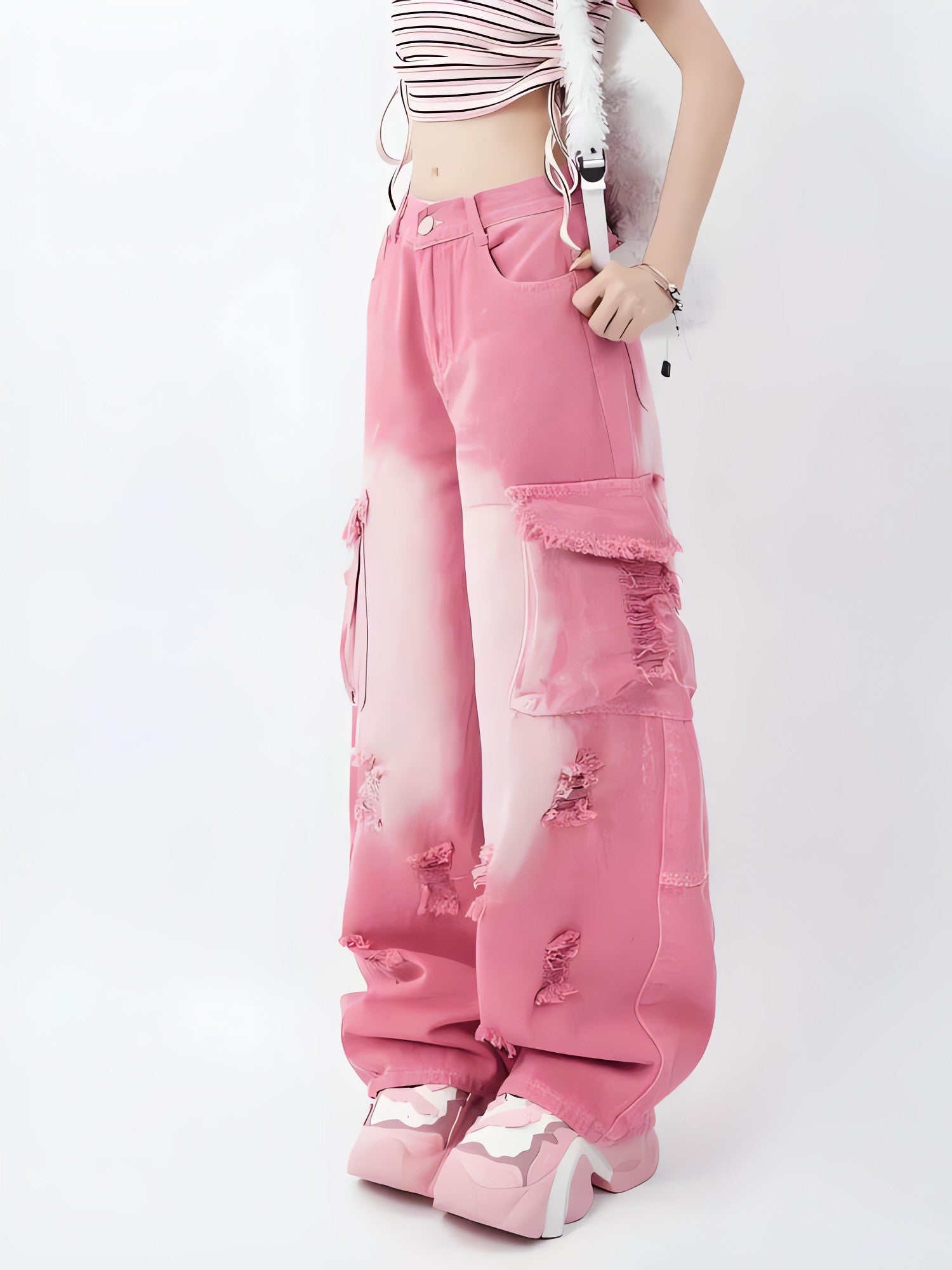 Soft Girl Distressed Cargo Jeans - KAYSMAR