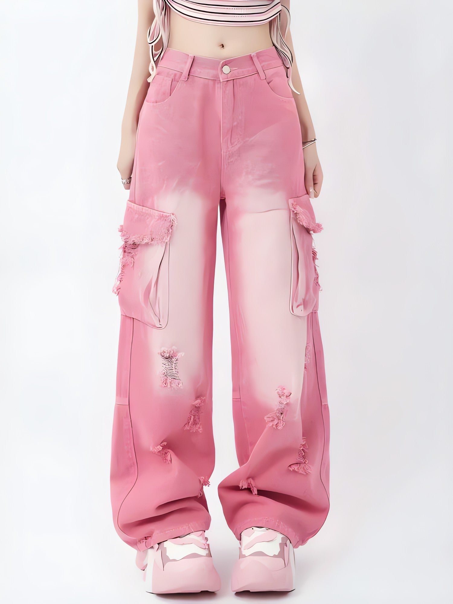 Soft Girl Distressed Cargo Jeans - KAYSMAR