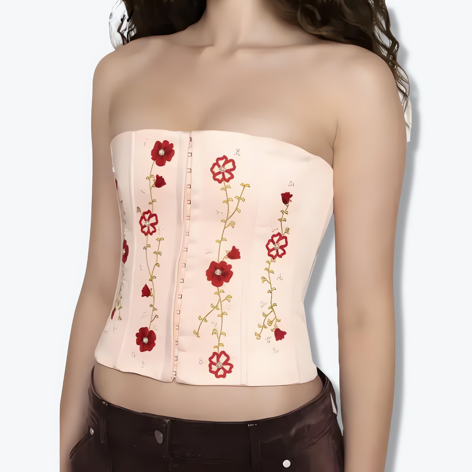 Soft Girl Embroidered Beaded Corset Top - KAYSMAR