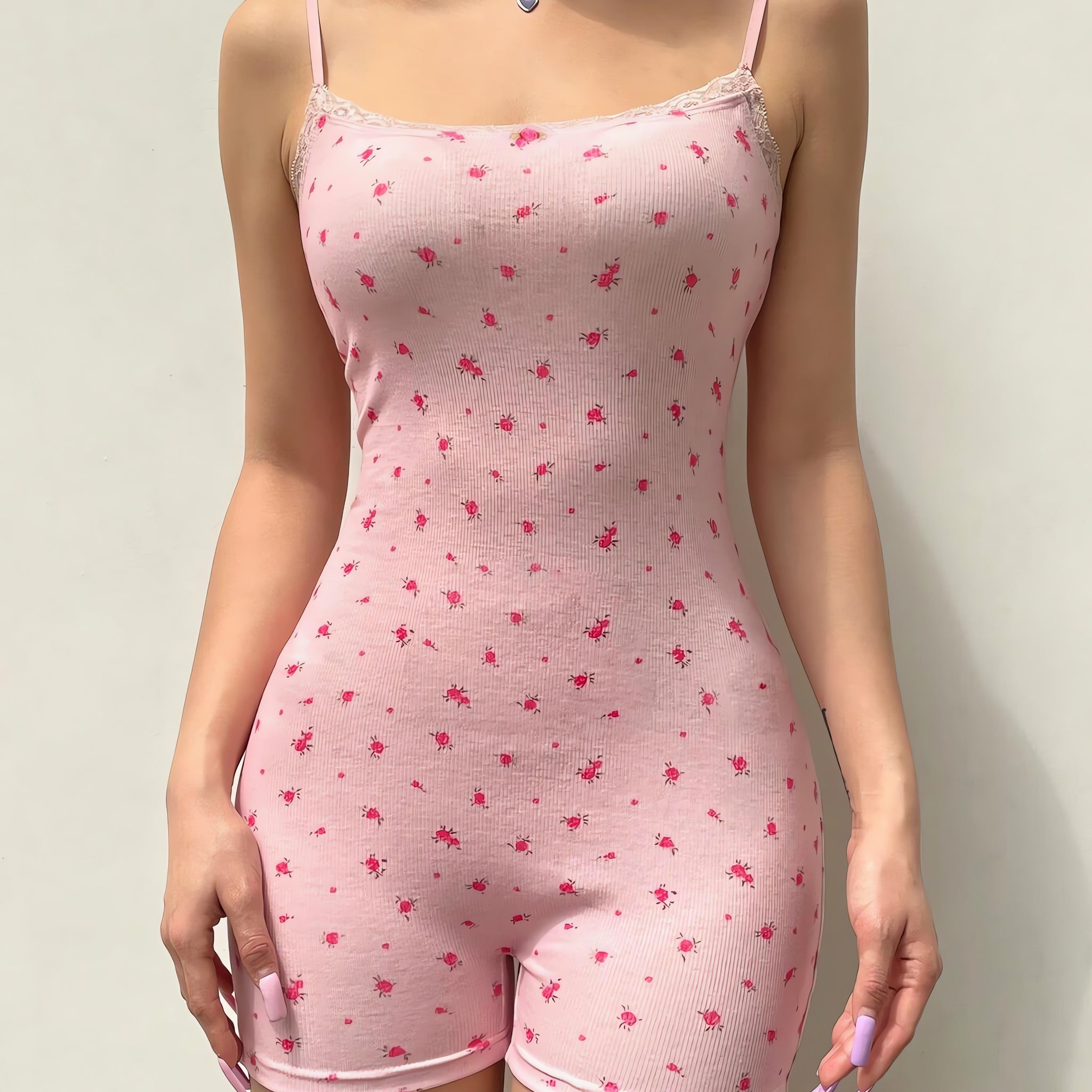 Soft Girl Floral Lace Trim Bodysuit - KAYSMAR