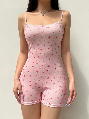 Soft Girl Floral Lace Trim Bodysuit - KAYSMAR