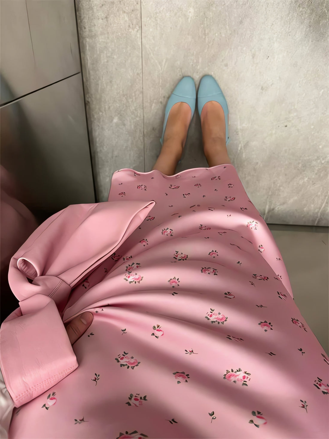 Soft Girl Floral Satin Midi Skirt