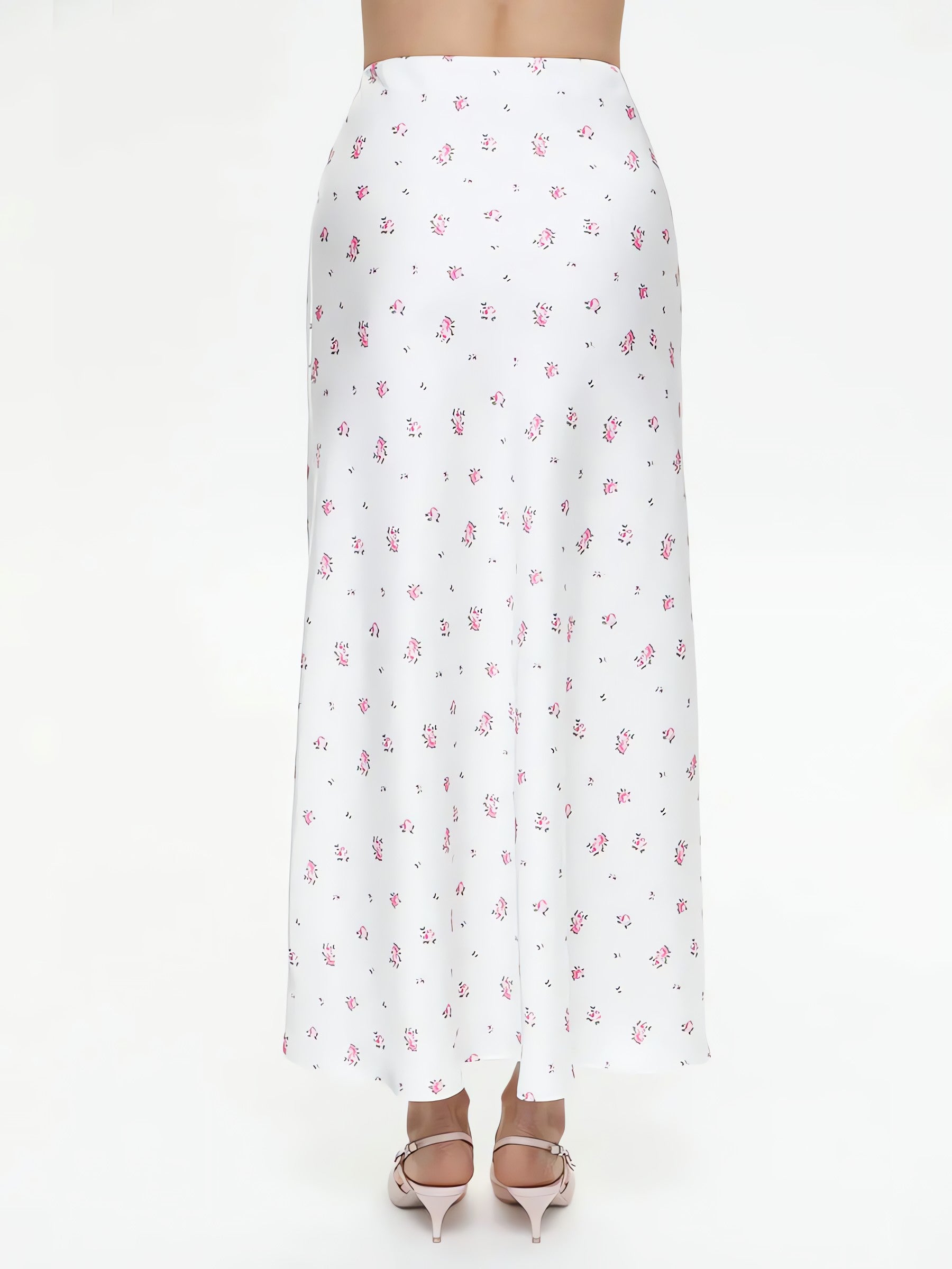 Soft Girl Floral Satin Midi Skirt
