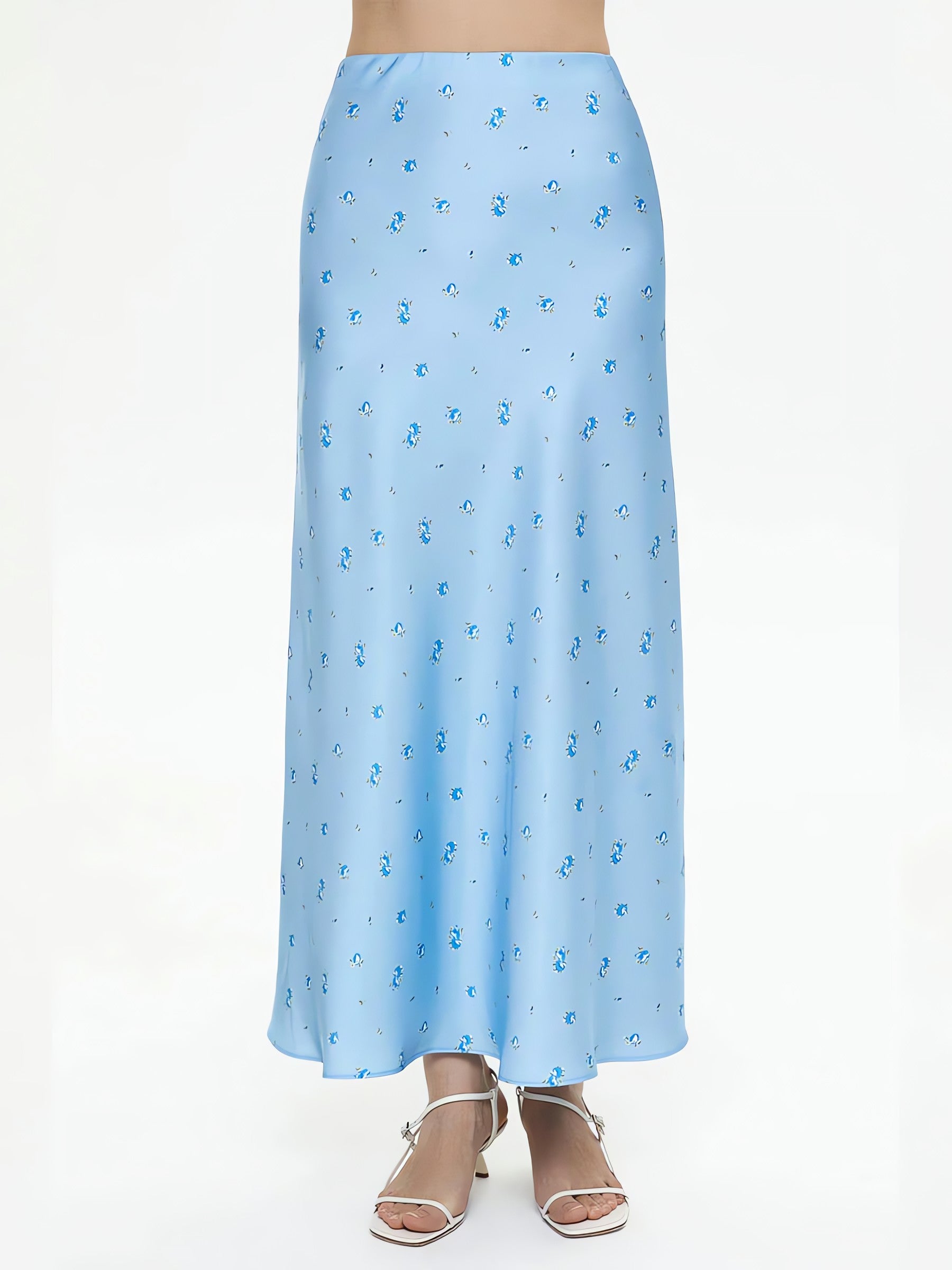 Soft Girl Floral Satin Midi Skirt
