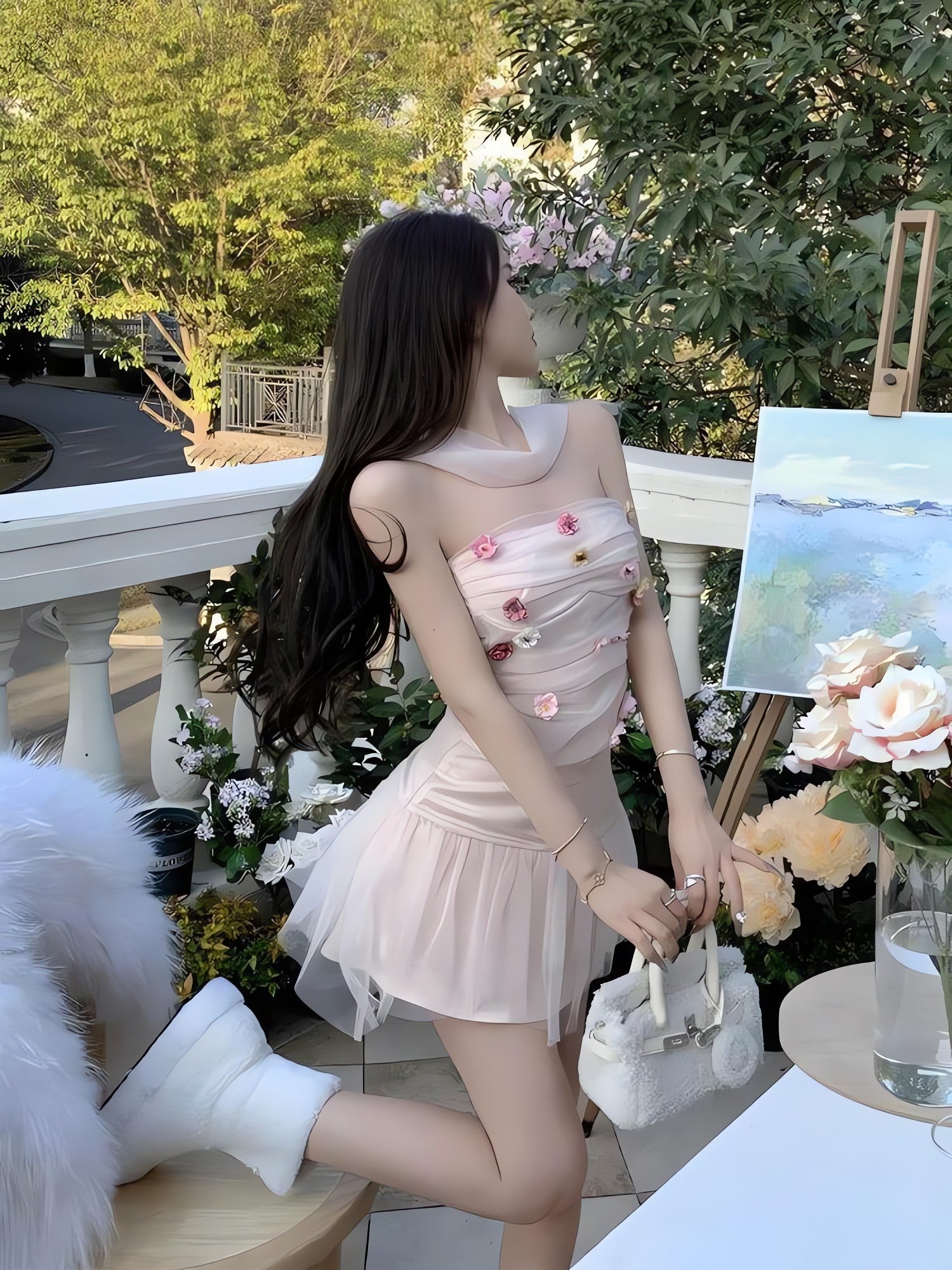 Soft Girl Flower Tube Top & Tulle Mini Skirt Two Piece Set - KAYSMAR
