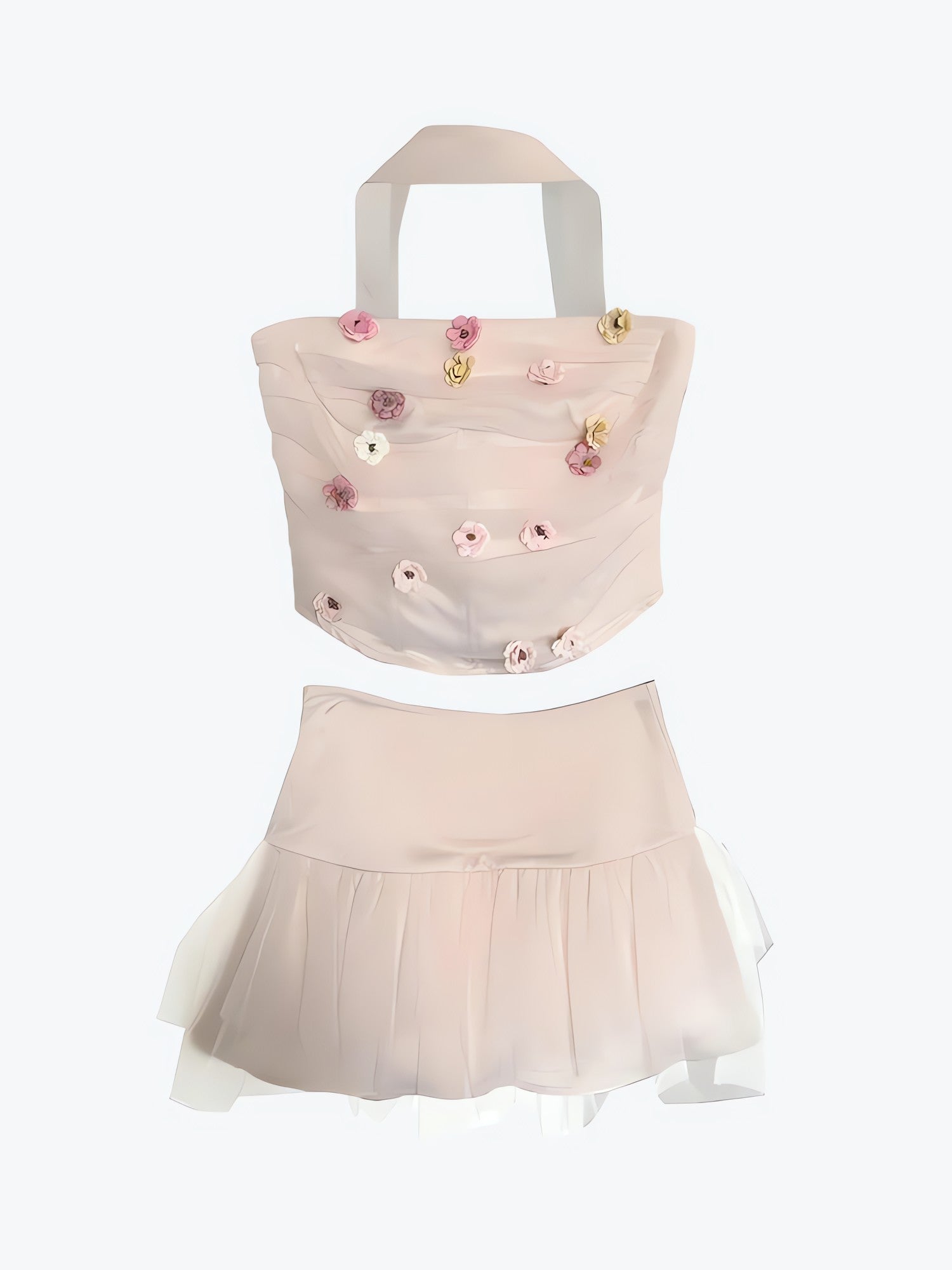 Soft Girl Flower Tube Top & Tulle Mini Skirt Two Piece Set - KAYSMAR