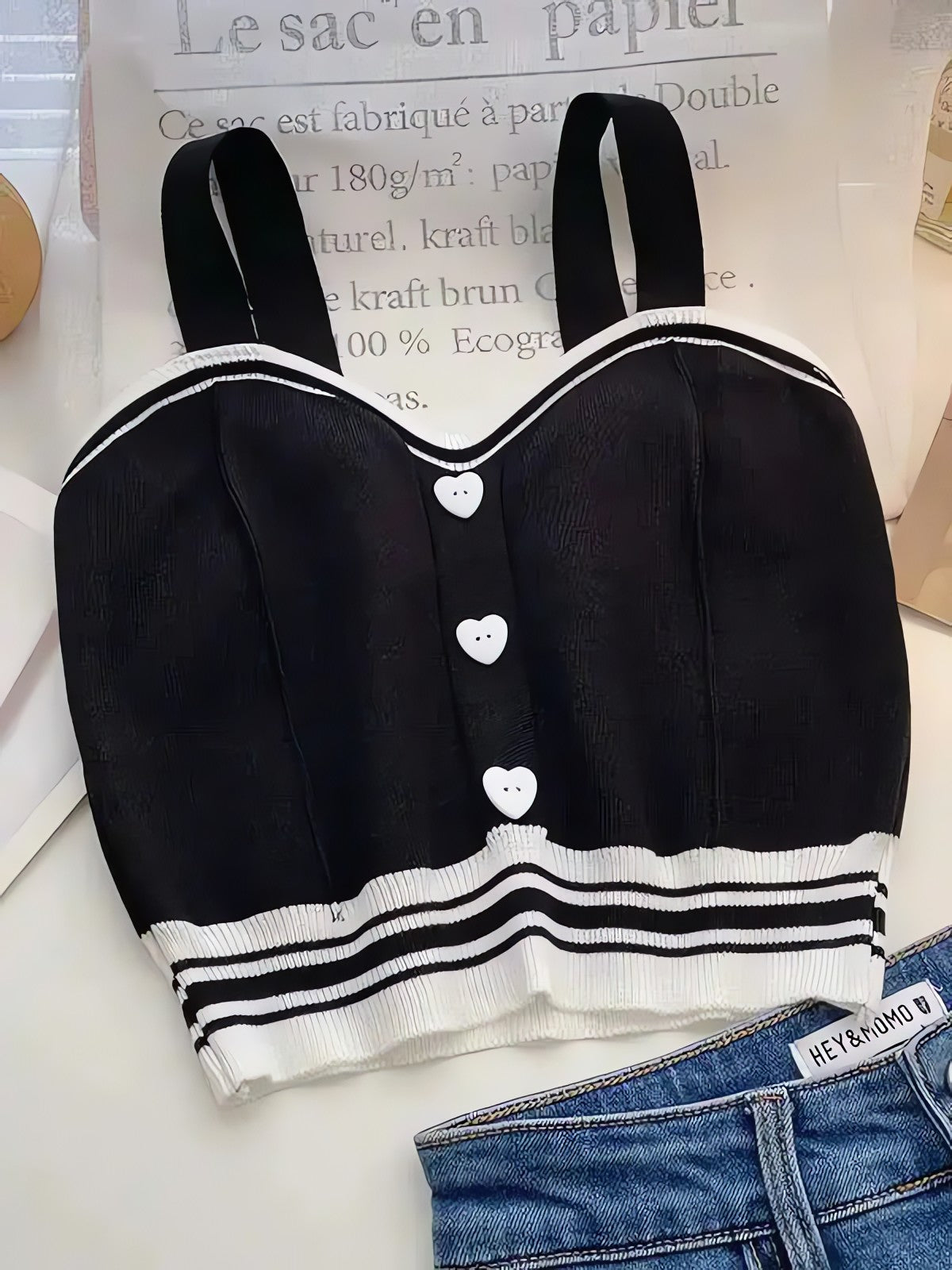 Soft Girl Heart Buttoned Knitted Crop Top - KAYSMAR