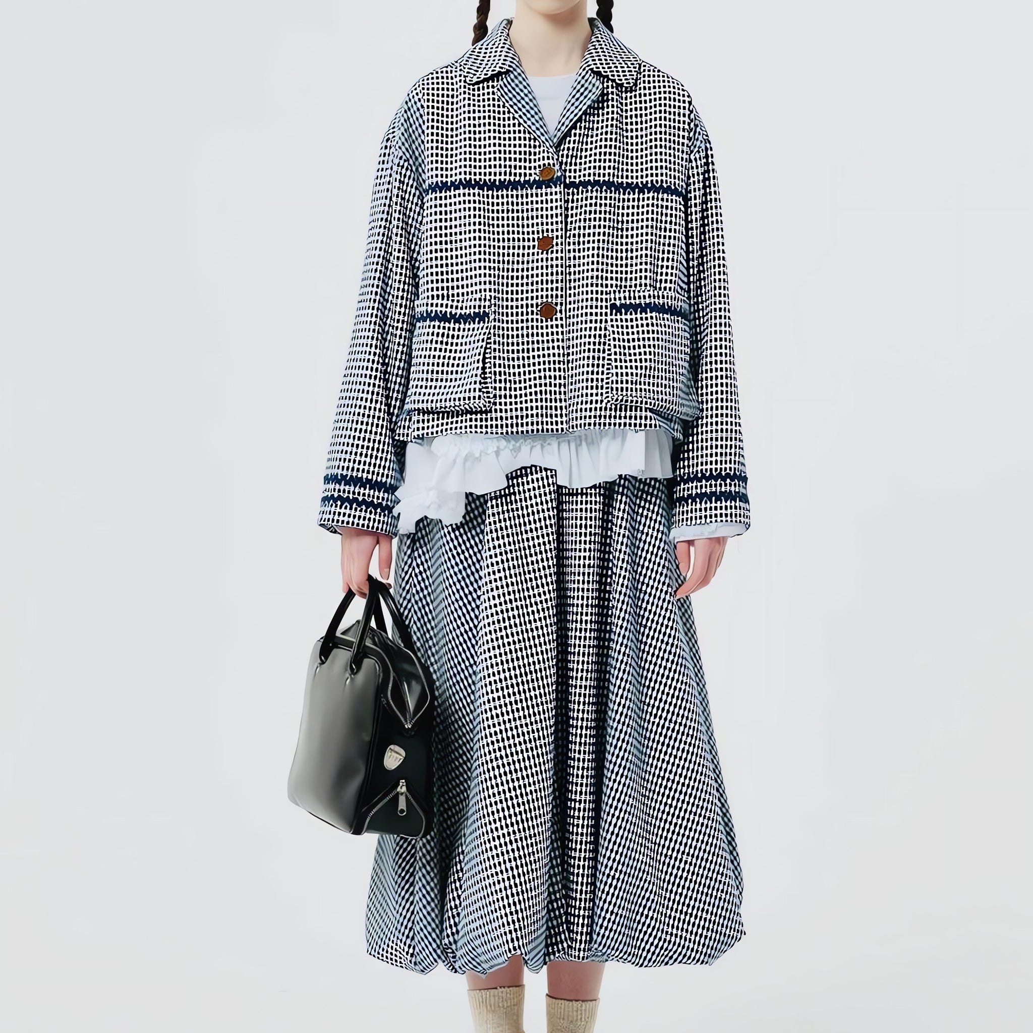 Soft Girl Plaid Bubble Midi Skirt - KAYSMAR