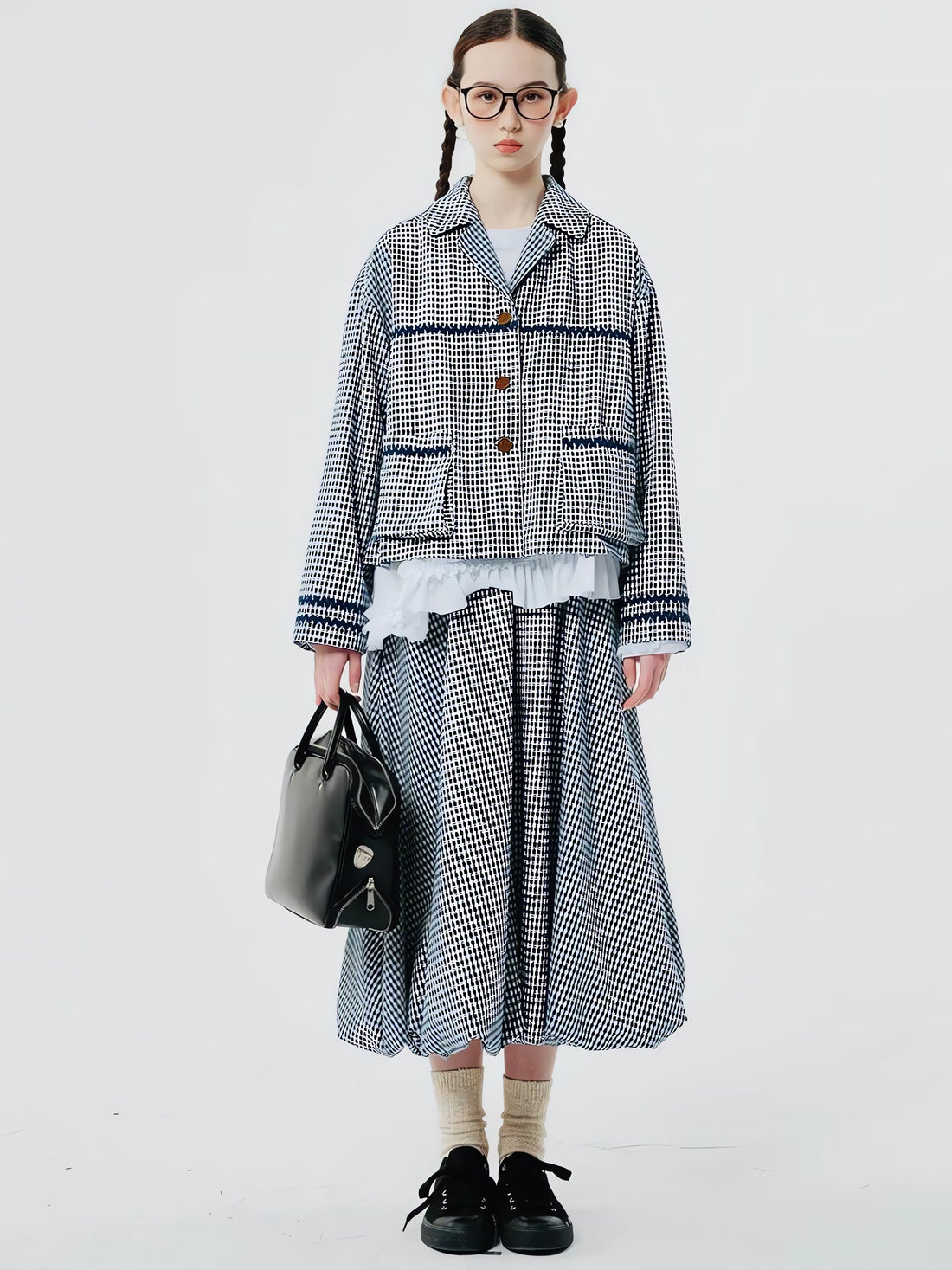 Soft Girl Plaid Bubble Midi Skirt - KAYSMAR