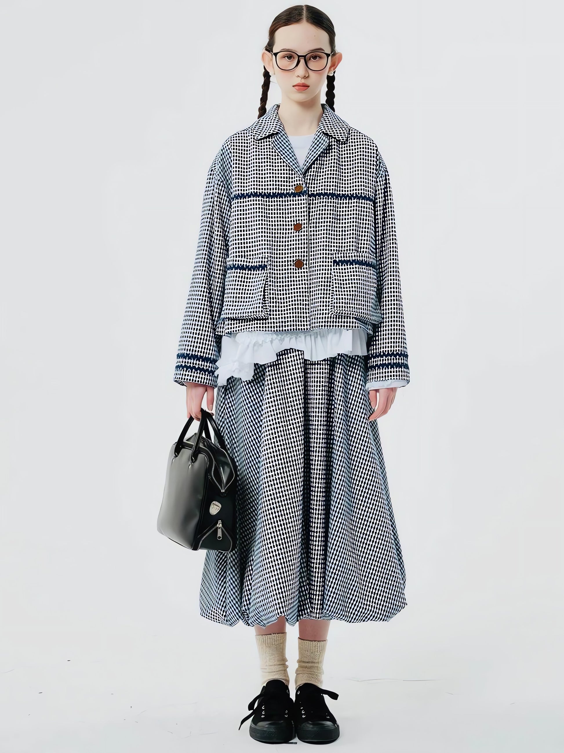 Soft Girl Plaid Bubble Midi Skirt - KAYSMAR