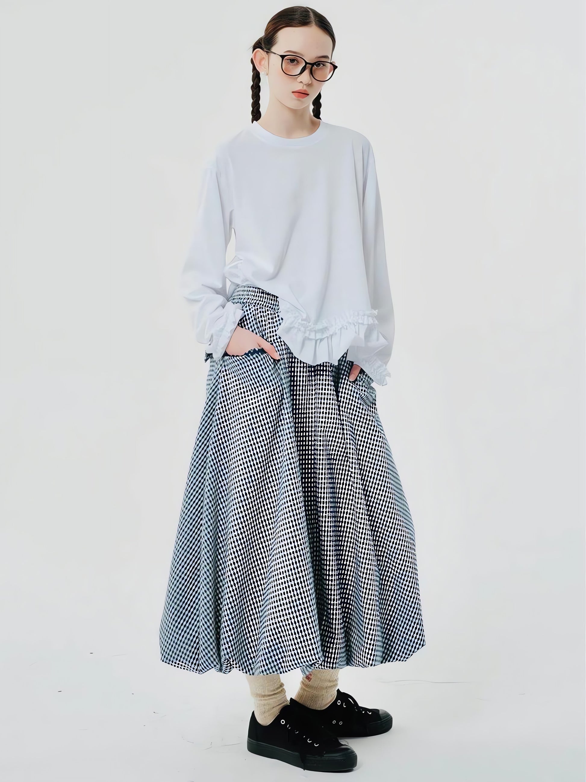 Soft Girl Plaid Bubble Midi Skirt - KAYSMAR