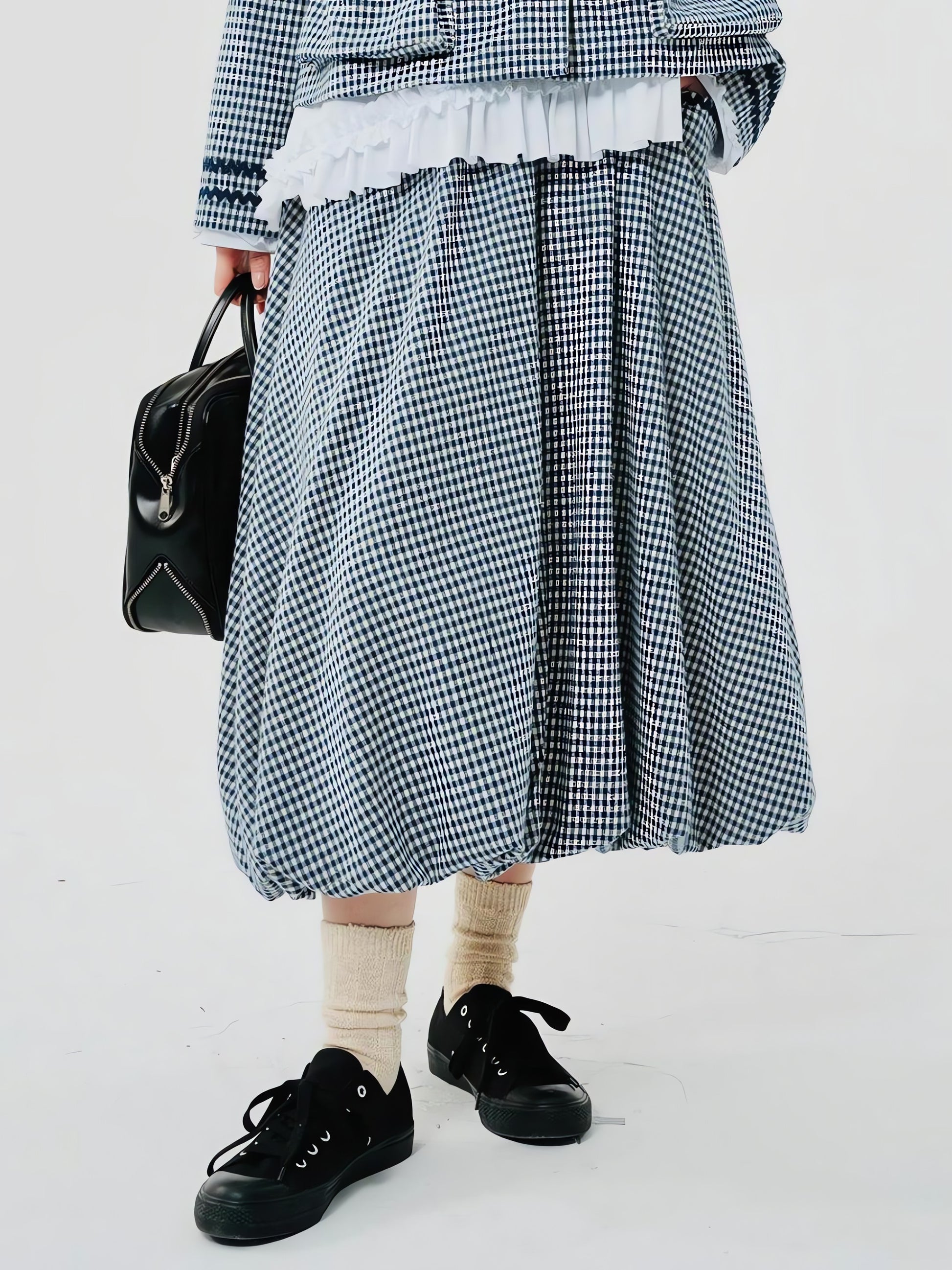 Soft Girl Plaid Bubble Midi Skirt - KAYSMAR