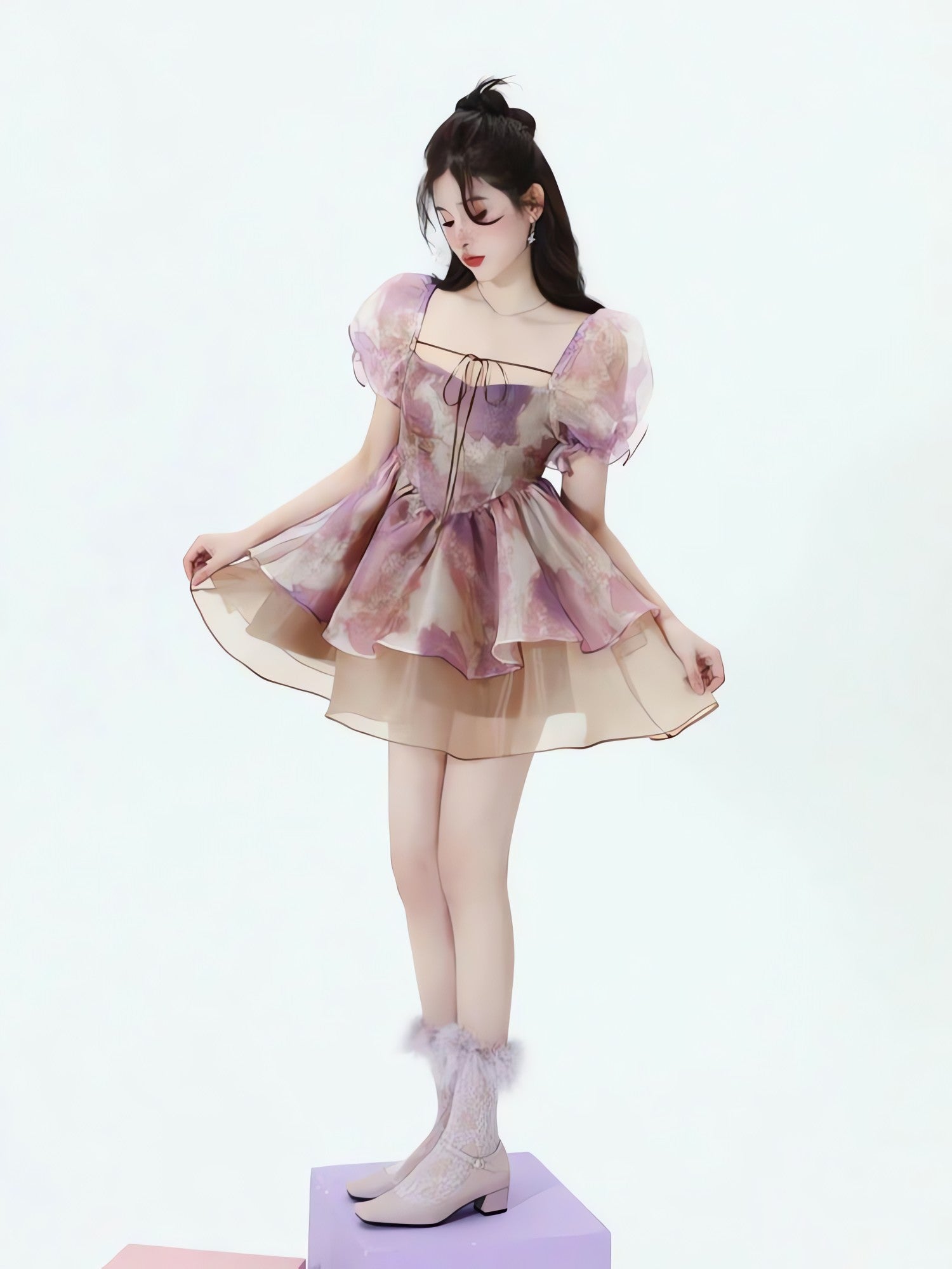 Soft Girl Puff Sleeve Layered Mini Dress - KAYSMAR